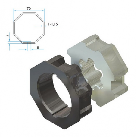 Kit adaptations moteur Chérubini Ø45 pour tube OCTO 70